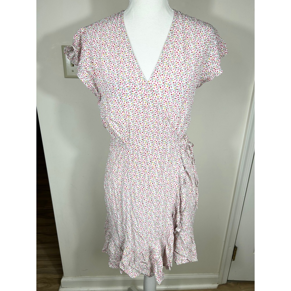 Rails Koreen Wrap Dress Sz M Pink Ditsy Floral Ruffle Fairy Garden Party Cottage